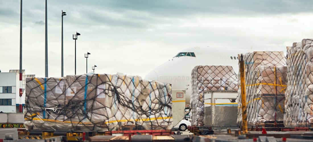 Loading of the cargo airplane Everyday life at the international airport. Loading of the cargo airplane.